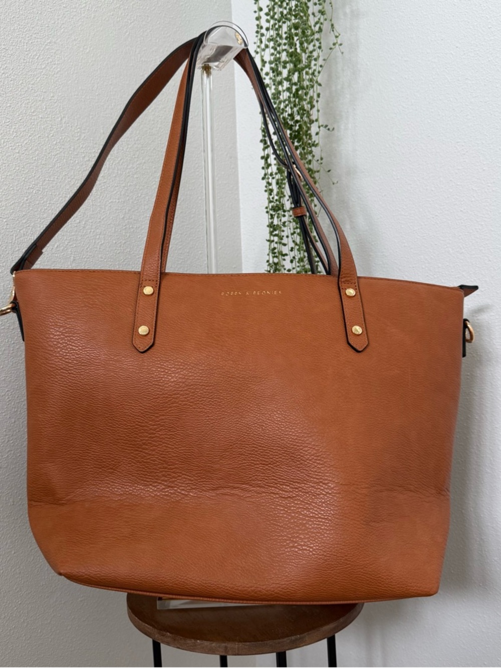 Poppy & Peonies Go-Getter Large Tan Vegan Leather Tote Crossbody Bag
